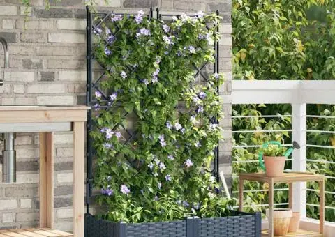 Jardiniere de grădină cu spalier, 2 buc., gri, 80x40x125,5 cm - 3/5