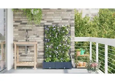 Jardiniere de grădină cu spalier, 2 buc., gri, 80x40x125,5 cm - 4/5