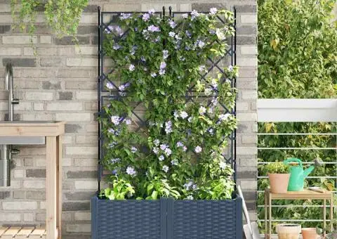 Jardiniere de grădină cu spalier, 2 buc., gri, 80x40x143 cm - 1/5