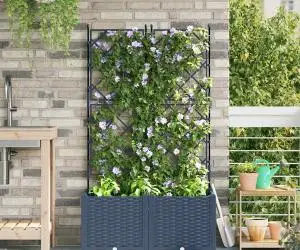 vidaXL Jardiniere de grădină cu spalier, 2 buc., gri, 80x40x143 cm