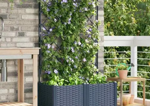 Jardiniere de grădină cu spalier, 2 buc., gri, 80x40x143 cm - 3/5