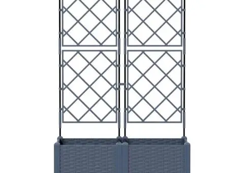 Jardiniere de grădină cu spalier, 2 buc., gri, 80x40x143 cm - 4/5
