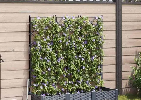 Jardiniere de grădină cu spalier, 3 buc., gri, 120x40x125,5 cm - 1/5