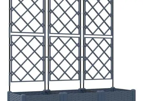 Jardiniere de grădină cu spalier, 3 buc., gri, 120x40x125,5 cm - 2/5