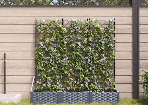 Jardiniere de grădină cu spalier, 3 buc., gri, 120x40x125,5 cm - 3/5