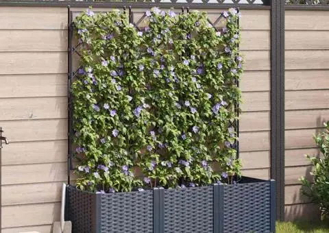 Jardiniere de grădină cu spalier, 3 buc., gri, 120x40x143 cm - 1/5