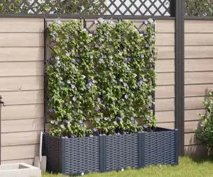 Jardiniere de grădină cu spalier, 3 buc., gri, 120x40x143 cm