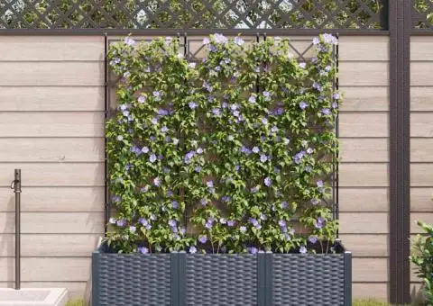 Jardiniere de grădină cu spalier, 3 buc., gri, 120x40x143 cm - 3/5