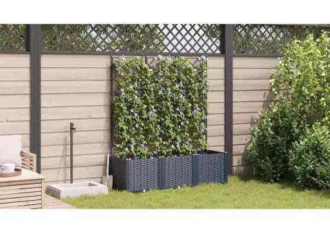 Jardiniere de grădină cu spalier, 3 buc., gri, 120x40x143 cm - 4/5