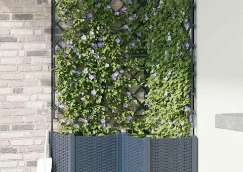 Jardiniere de grădină cu spalier, 3 buc., gri, 80x40x143 cm - 1/5