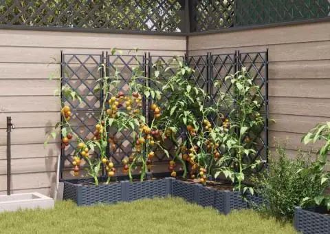 Jardiniere de grădină cu spalier, 5 buc., gri, 120x40x125,5 cm - 3/5