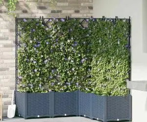 Jardiniere de grădină cu spalier, 5 buc., gri, 120x40x143 cm