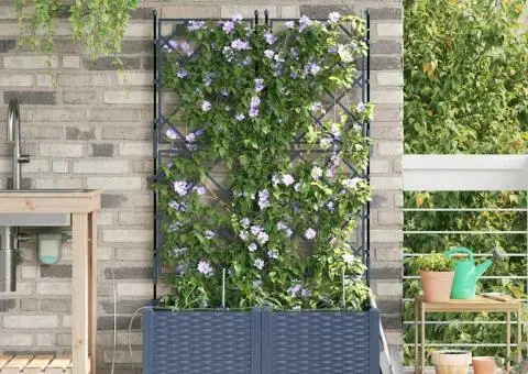 Ghivece de Grădină 1 buc Zăbrele Gri 80 x 40 x 142 cm Plastic - 1/5