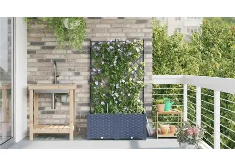 Ghivece de Grădină 1 buc Zăbrele Gri 80 x 40 x 142 cm Plastic - 4/5