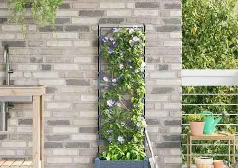 Jardinieră de grădină cu spalier, gri, 40x40x125,5 cm - 1/5