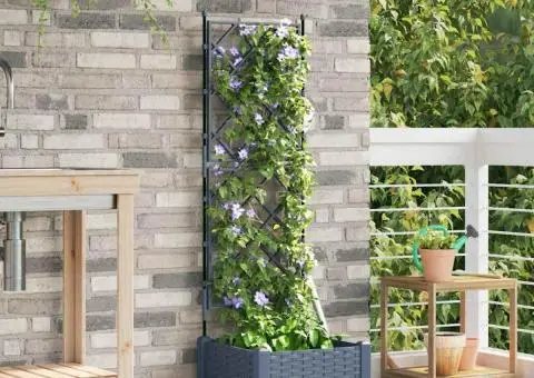 Jardinieră de grădină cu spalier, gri, 40x40x125,5 cm - 3/5