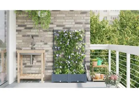 Jardiniere grădină cu spalier 2 buc. gri deschis 80x40x125,5 cm - 4/5