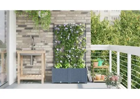 Jardiniere grădină cu spalier 2 buc. gri deschis 80x40x143 cm - 4/5