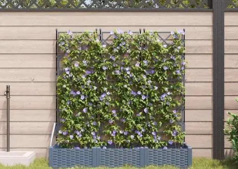 Jardiniere grădină cu spalier 3 buc. gri deschis 120x40x125,5cm - 3/5