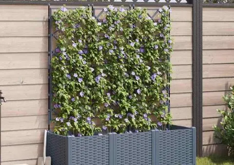 Jardiniere grădină cu spalier 3 buc. gri deschis 120x40x143 cm - 1/5