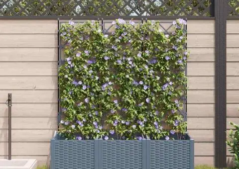 Jardiniere grădină cu spalier 3 buc. gri deschis 120x40x143 cm - 3/5