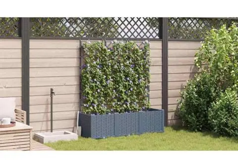 Jardiniere grădină cu spalier 3 buc. gri deschis 120x40x143 cm - 4/5