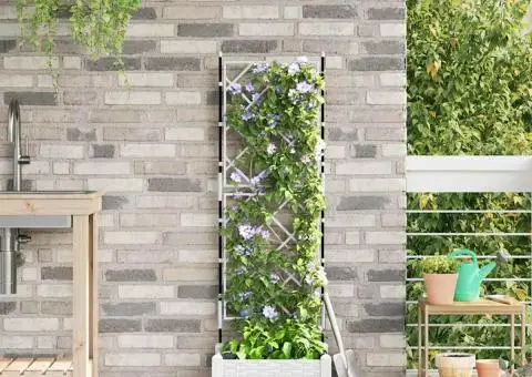 Jardinieră de grădină cu spalier, alb, 40x40x125.5 cm - 1/5