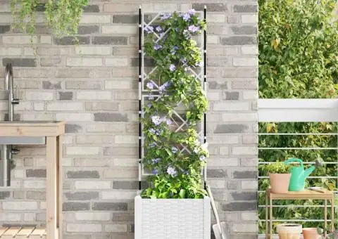 Jardinieră de grădină cu spalier, alb, 40x40x143 cm - 1/5