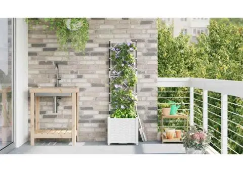 Jardinieră de grădină cu spalier, alb, 40x40x143 cm - 4/5