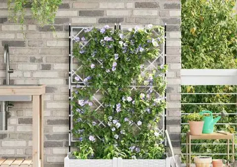 Jardiniere de grădină cu spalier, 2 buc., alb, 80x40x125.5 cm - 1/5