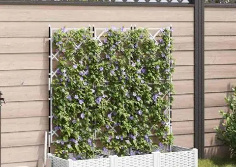 Jardiniere de grădină cu spalier, 3 buc., alb, 120x40x125.5 cm - 1/5