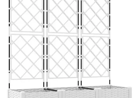 Jardiniere de grădină cu spalier, 3 buc., alb, 120x40x125.5 cm - 2/5