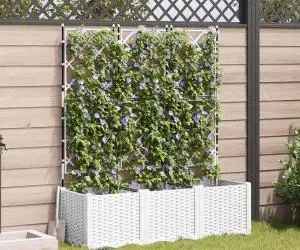 Jardiniere de grădină cu spalier, 3 buc., alb, 120x40x143 cm