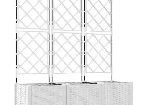 Jardiniere de grădină cu spalier, 3 buc., alb, 120x40x143 cm - 2/5