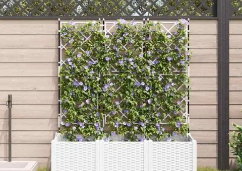 Jardiniere de grădină cu spalier, 3 buc., alb, 120x40x143 cm - 3/5