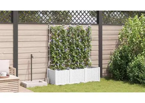 Jardiniere de grădină cu spalier, 3 buc., alb, 120x40x143 cm - 4/5