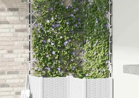 Jardiniere de grădină cu spalier, 3 buc., alb, 80x40x143 cm - 1/5