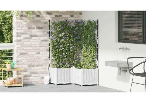 Jardiniere de grădină cu spalier, 3 buc., alb, 80x40x143 cm - 3/5