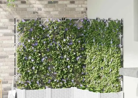 Jardiniere de grădină cu spalier, 5 buc., alb, 120x40x125.5 cm - 1/5