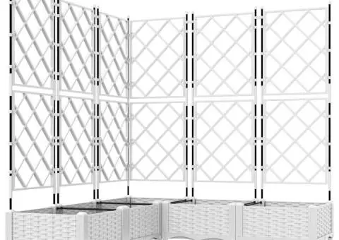 Jardiniere de grădină cu spalier, 5 buc., alb, 120x40x125.5 cm - 2/5