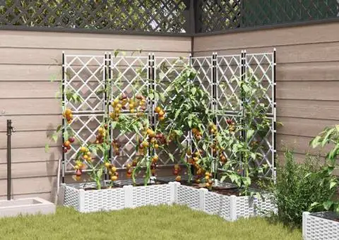 Jardiniere de grădină cu spalier, 5 buc., alb, 120x40x125.5 cm - 3/5