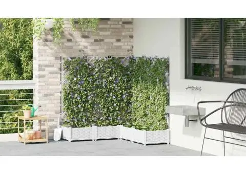 Jardiniere de grădină cu spalier, 5 buc., alb, 120x40x125.5 cm - 4/5