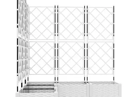 Jardiniere de grădină cu spalier, 5 buc., alb, 120x40x125.5 cm - 5/5