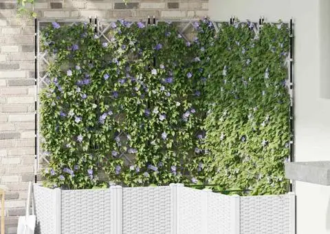 Jardiniere de grădină cu spalier, 5 buc., alb, 120x40x143 cm - 1/5