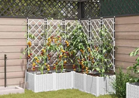 Jardiniere de grădină cu spalier, 5 buc., alb, 120x40x143 cm - 3/5