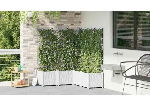 Jardiniere de grădină cu spalier, 5 buc., alb, 120x40x143 cm - 4/5