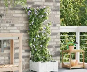 Ghivece de Grădină 1 buc Zăbrele Alb 40 x 40 x 126 cm Plastic