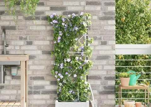 Ghivece de Grădină 1 buc Zăbrele Alb 40 x 40 x 126 cm Plastic - 3/5