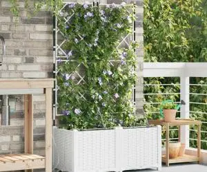 vidaXL Ghivece de Grădină 1 buc Zăbrele Alb 80 x 40 x 142 cm Plastic
