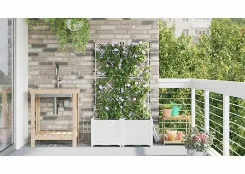 Ghivece de Grădină 1 buc Zăbrele Alb 80 x 40 x 142 cm Plastic - 4/5